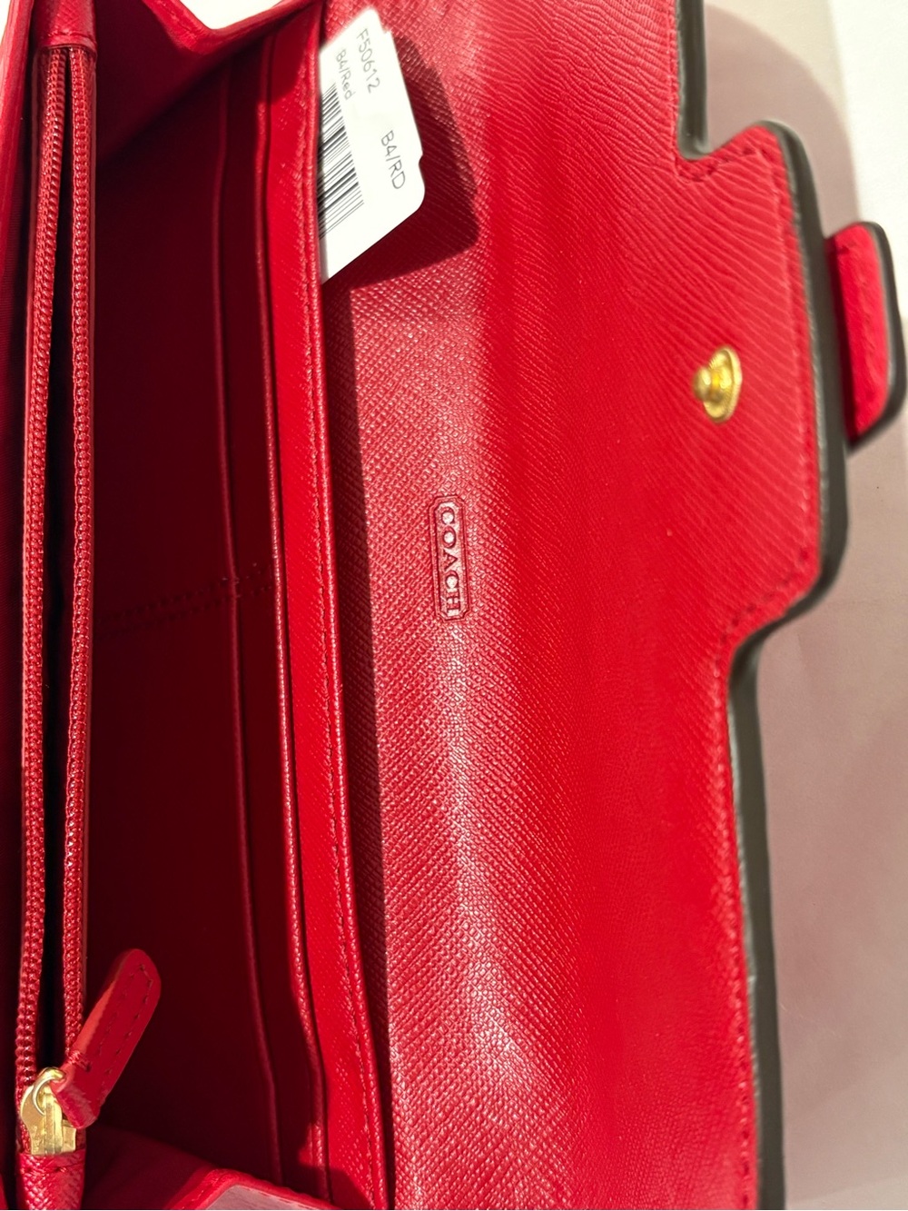 Coach Taylor Pebble Red Leather Slim Envelope Wallet with Gold Hardware - Picture 4 of 7
